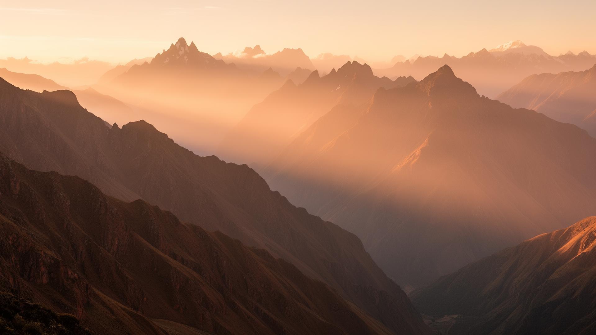Misty Andean peaks at sunrise